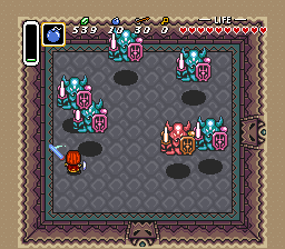 Six recoloured Armos Knights closing in on a player